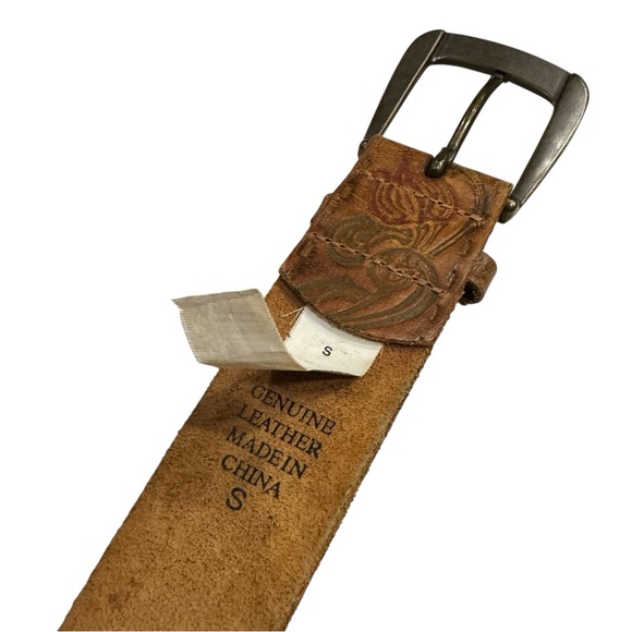 Tooled Brown Leather Belt | Embossed Scroll Design | Size S | Genuine Leather - Picture 8 of 12